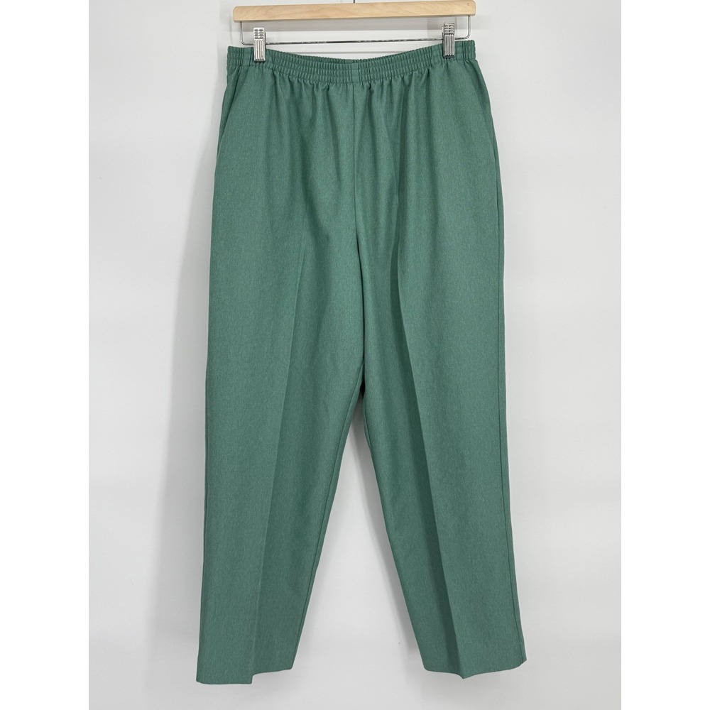 Alfred Dunner Womens Pants Size 14 Green Elastic Waist Polyester Casual Trousers